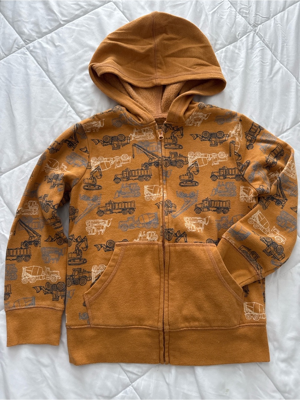 jumping beans Rust Hooded Zip-Up Sweatshirt with Construction Print